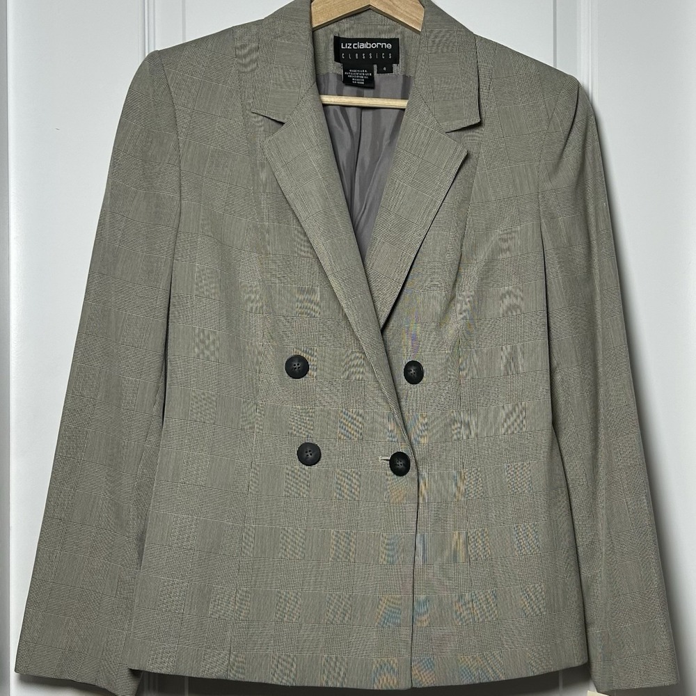 Liz Claiborne Classics‎ Vintage Made in USA Glen Plaid Double Breasted Blazer
